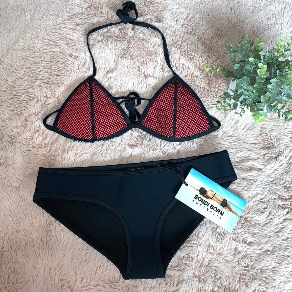 Bondi Born Neoprene Black Swimsuit Bikini Set Size: Small